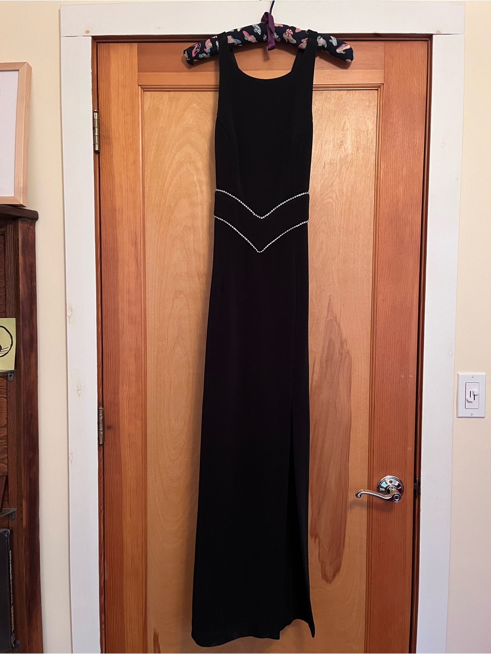 Goth Minimalist Vintage 90s Rhinestone High Slit Black Gown